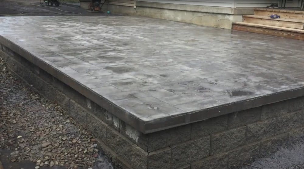 Gray stamped concrete patio in Orange County, CA.