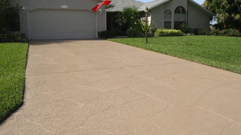 A new stamped concrete driveway